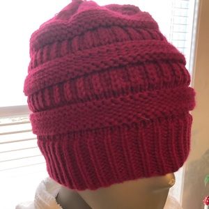 C.C cabled knit cuff acrylic beanie hot pink